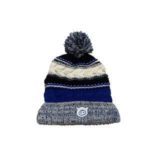 Pig Beanie Unisex Black Royal Blue Striped Ski Hat